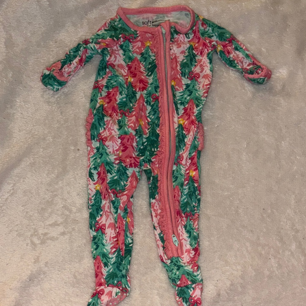 Kids One Piece Pajama - Pink and Green christmas tree